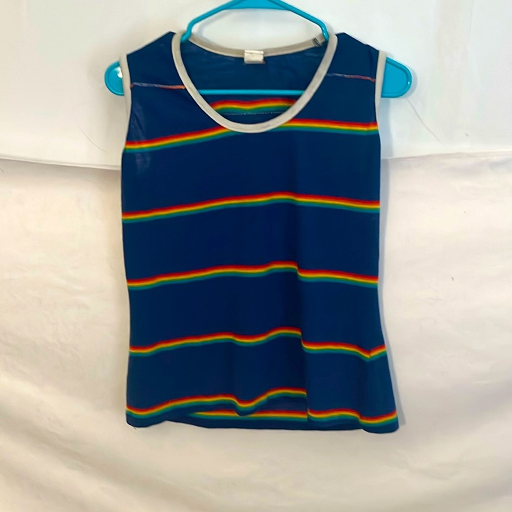 Vintage 80’s blue rainbow stripe tank. Sz L